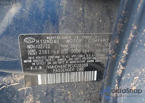 2014 Hyundai Elantra Se from USA, damaged, VIN KMHDH4AE9EU028354